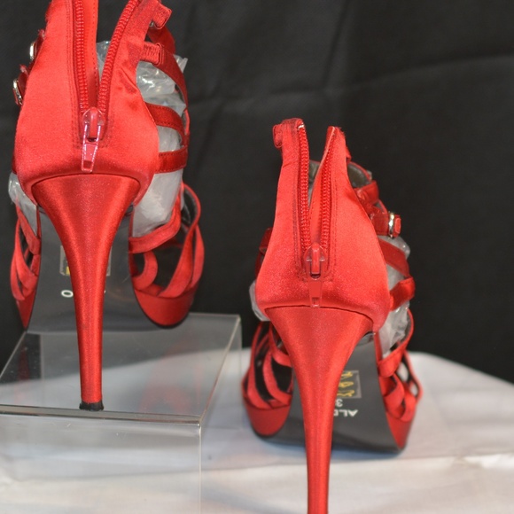 Red Satin Sandal heel with Rhinestones Sz 39/8 - Picture 9 of 9